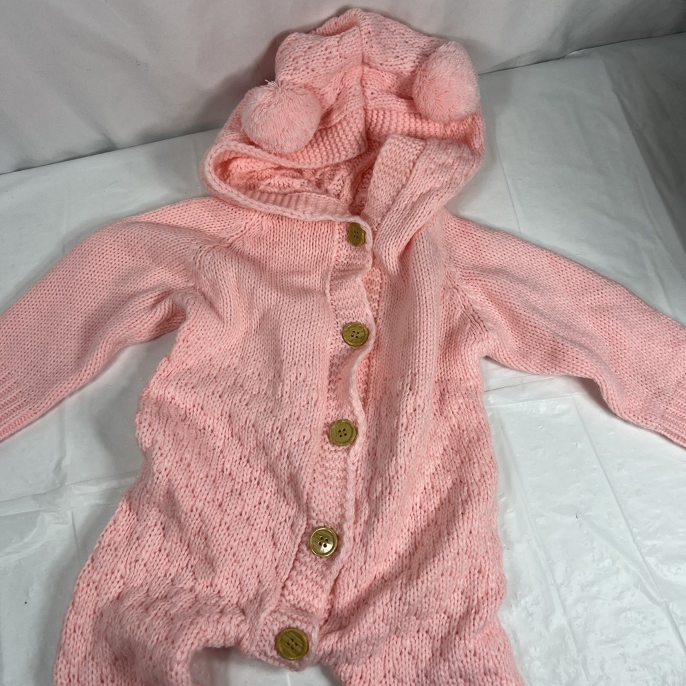 Acrylic  Hooded all in‎ one jumpsuit Pink Knitted.
